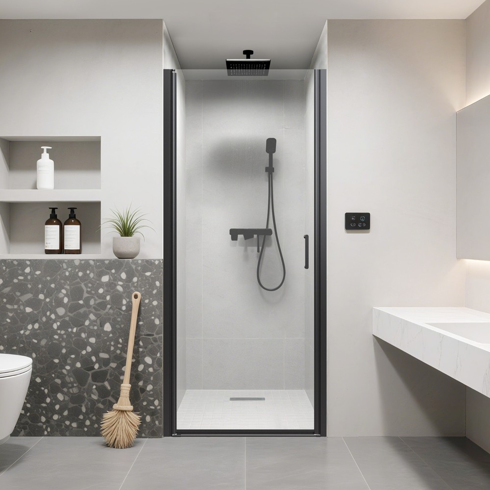 32x72 Matte Black Pivot Shower Door with 1/4 Inch Tempered Glass