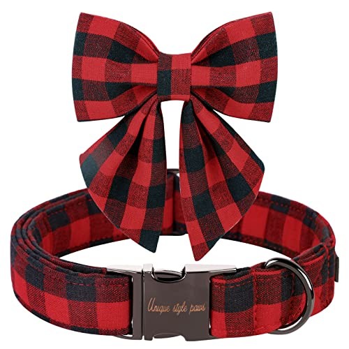 Christmas Dog Collar with Bow Tie Plaid Puppy Collar formall S Classic Red