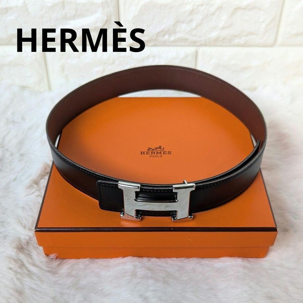 Hermes Constance Leather Belt Silver with Original Box