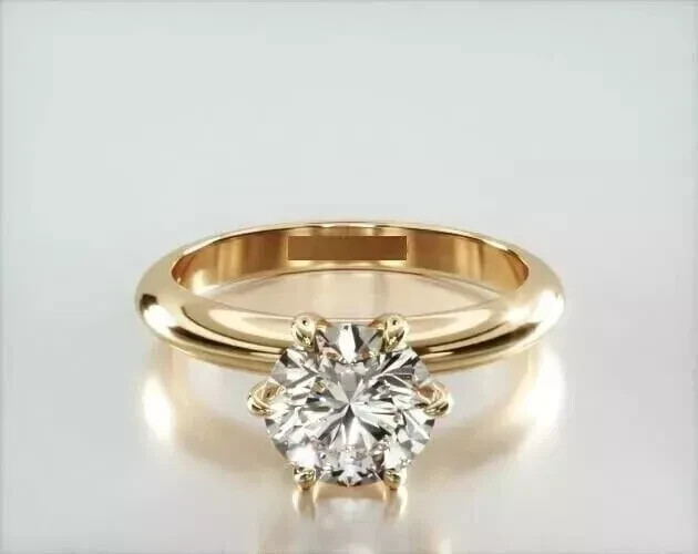 14K Yellow Gold Round Cut Moissanite Solitaire Engagement Ring  