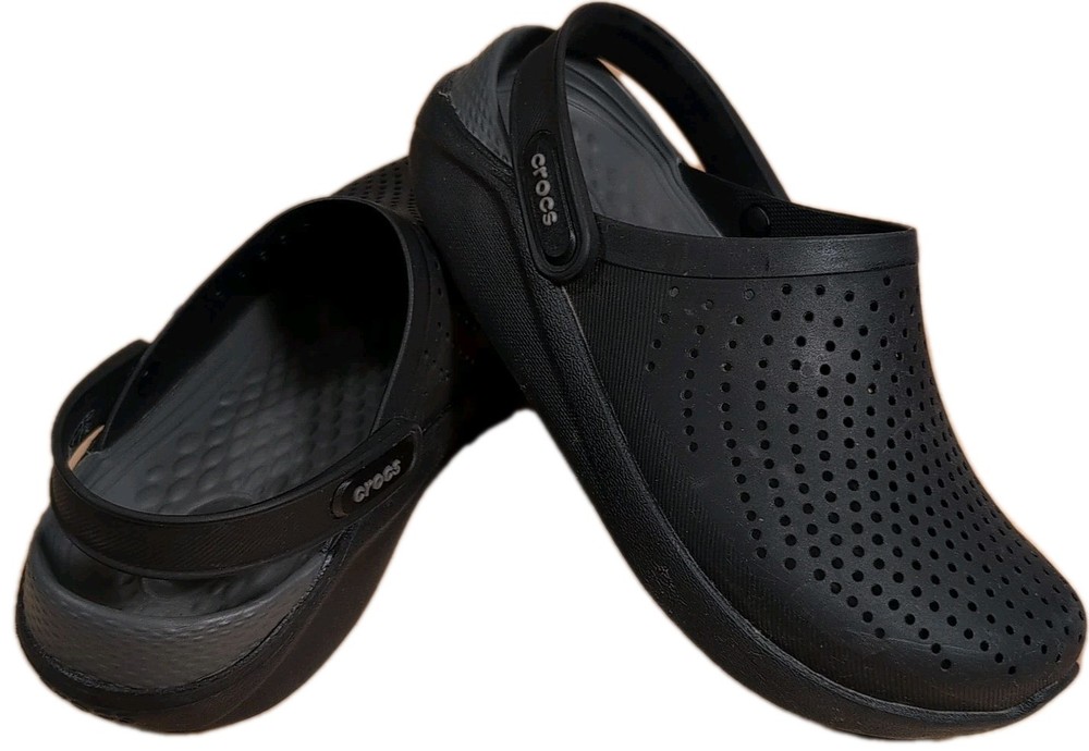 Crocs LiteRide Clogs M4 W6 Black Gray Lightweight Comfortable Beach Shoes