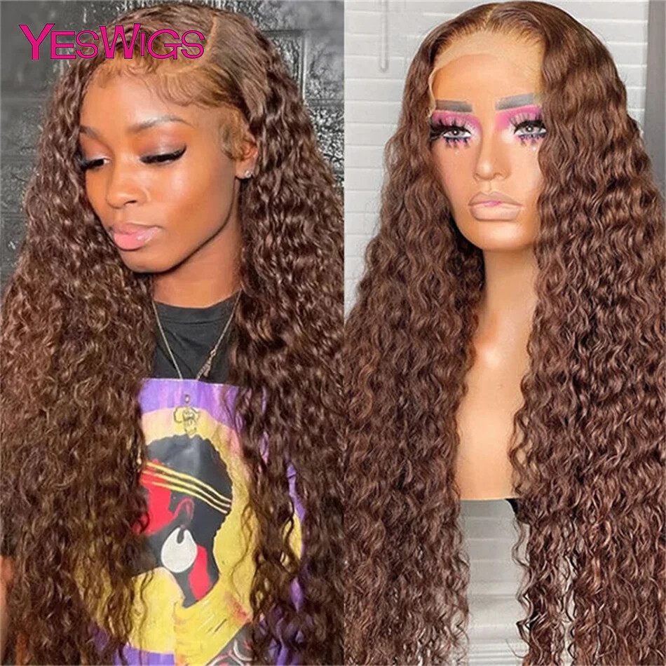 Chocolate Brown Deep Curly Human Hair Wig with Transparent Lace Glueless Design