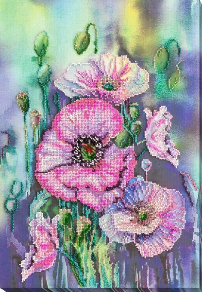 Bead embroidery kit Delicate poppies needlework kit Art canvas beadwork pattern