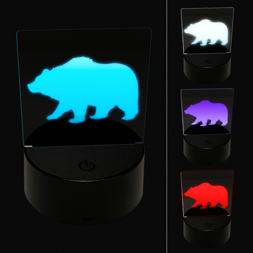 Fuzzy Grizzly Bear 3D LED Night Light Lamp with Silhouette Illusion  