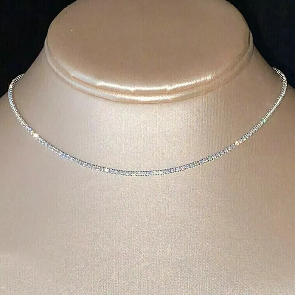 12CT Round Cut Moissanite Tennis Necklace in 925 Sterling Silver