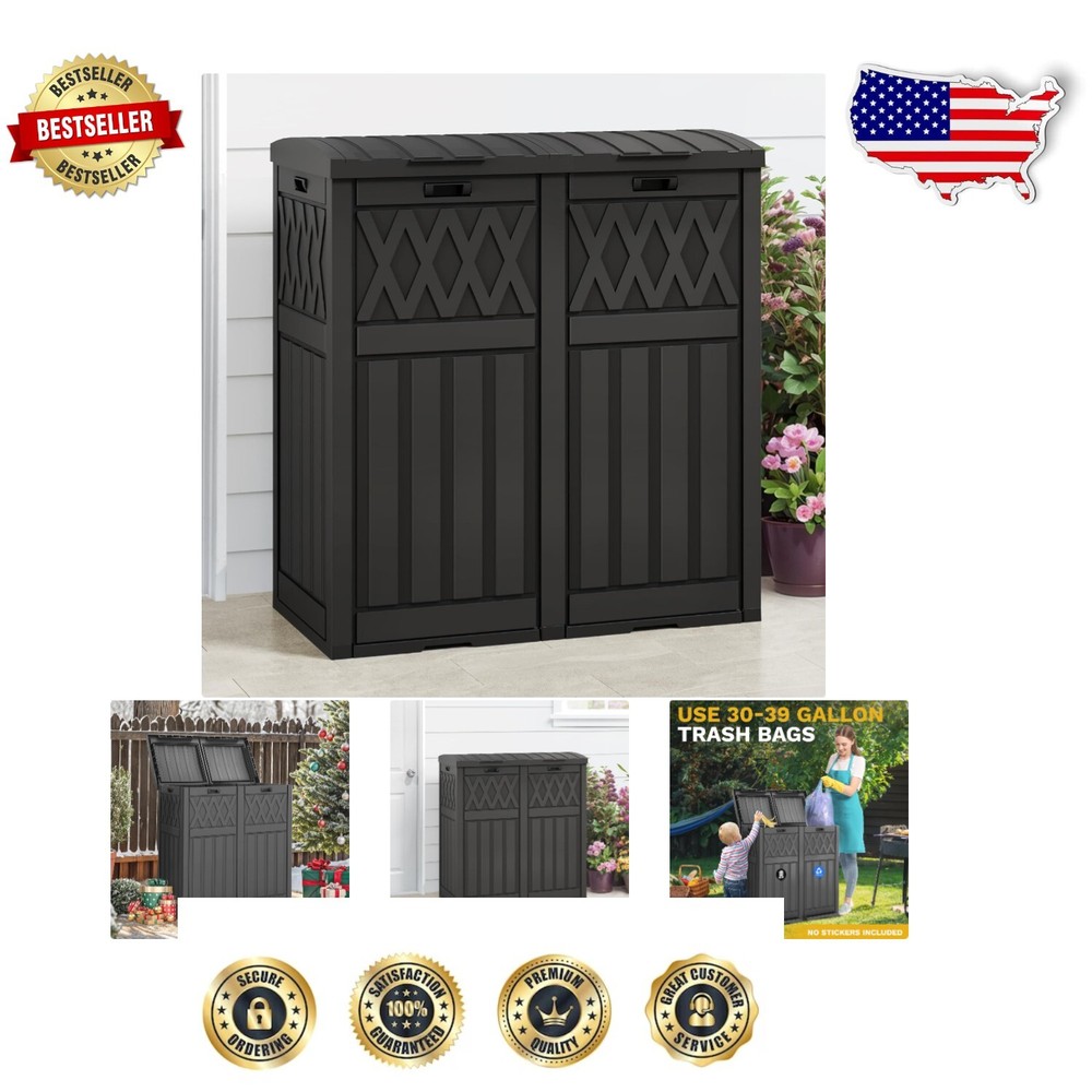 Efficient 66-Gallon Outdoor Trash Can with Drip Tray - Ideal for Any Patio
