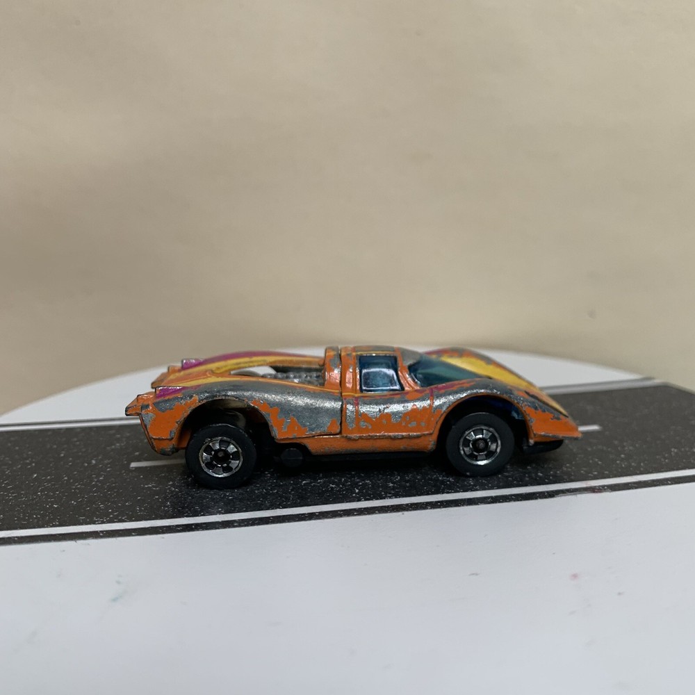 1969 Hot Wheels Flying Colors Porsche P-917 Orange Yellow with Black Windows & Rear Hatch