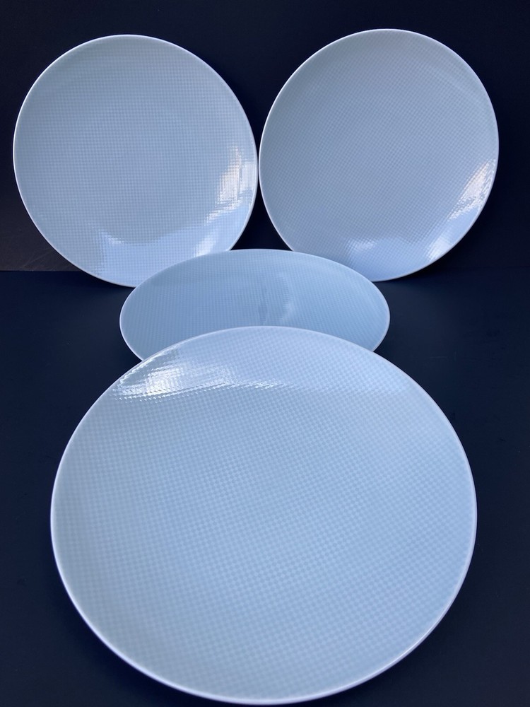 4 Crate & Barrel Salad Plate Nikko Reflection Aqua Squares Made in Japan 8.5”