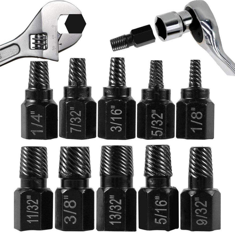 10-Piece Hex Head Screw Extractor Set for Easy Bolt Removal