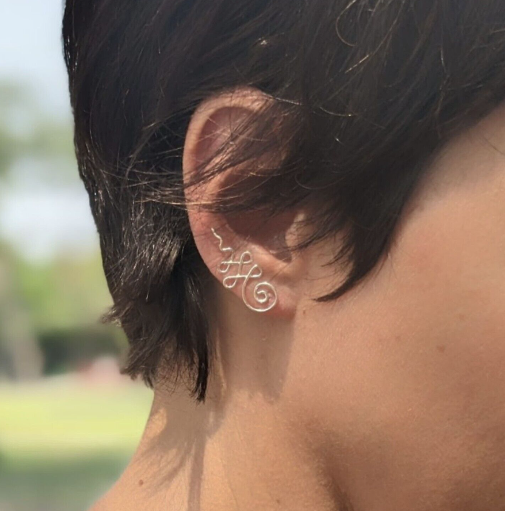Unalome climber earrings, Lotus flower ear crawler, Yoga jewellery, Ear sweeps