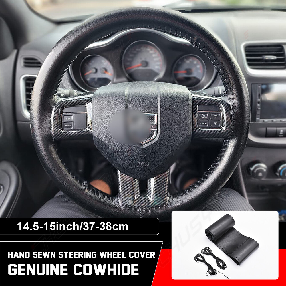 2013-2017 Dodge Ram 1500 2500 3500 Black Leather Steering Wheel Cover