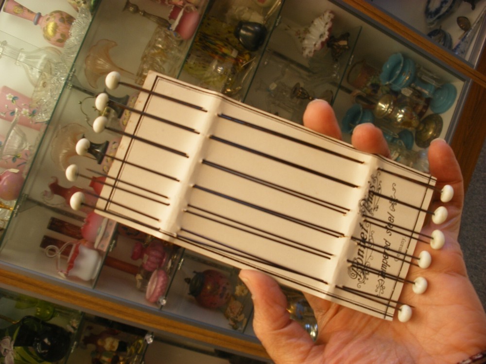 Antique Vtg Victorian Hat Pin Stick Pin - 12 Bonnet Pins on Card Germany