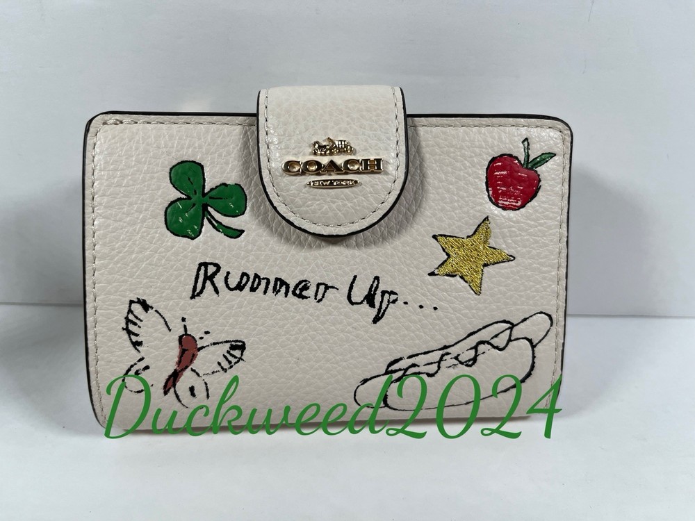 Coach Medium Corner Zip Wallet With Sketch Print In Gold/Chalk Multi  NWT