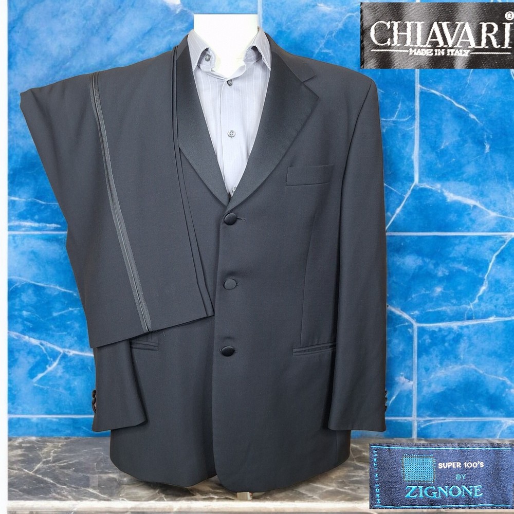Zignone Italy Men's Black 3-Button Chiavari Tuxedo 2-Piece Suit 44R 42X31