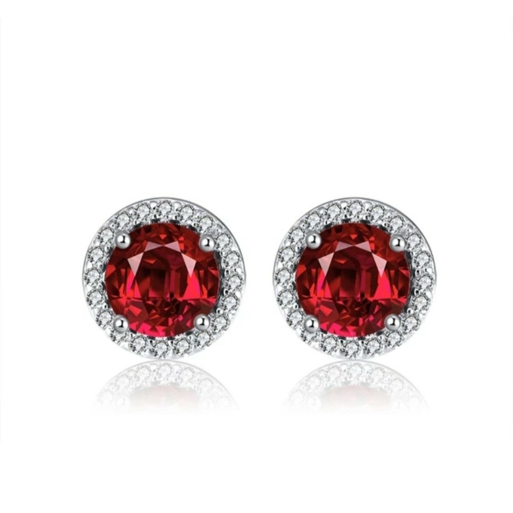 2 ct. Genuine Ruby Halo Stud Earrings in Sterling Silver w/Butterfly Backings