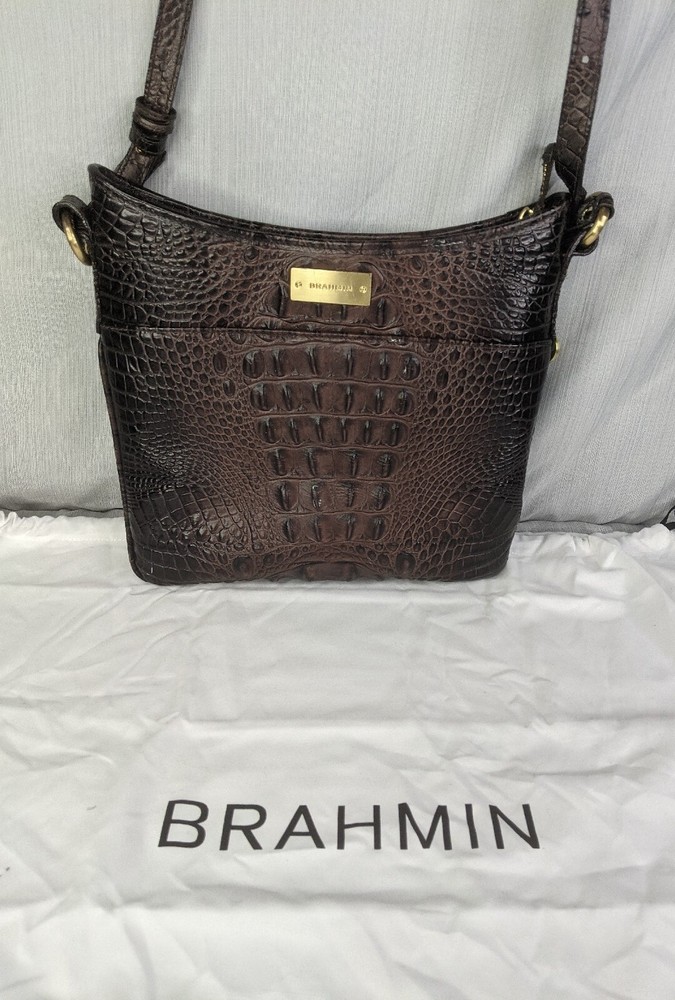 Brahmin Choco Brown Croc Embossed Purse with Adjustable Shoulder Crossbody Strap