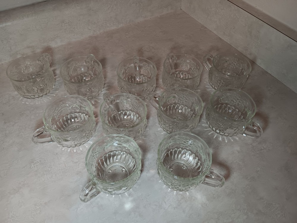 Vintage Jeannette Pressed Fruit Glass Punch Cup Set of 11 for Holiday Parties