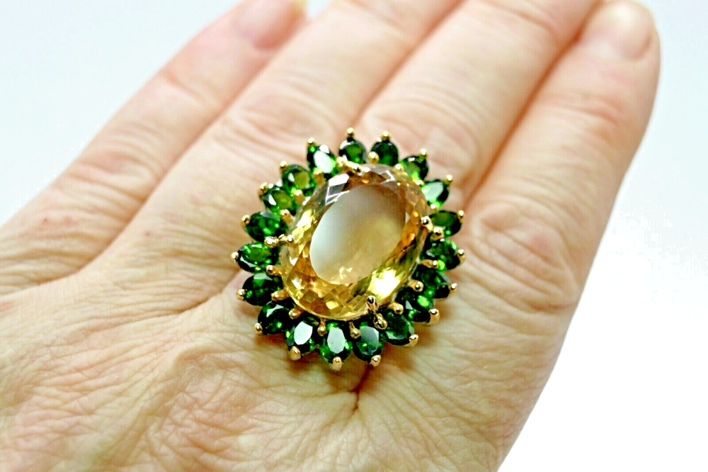 Sterling Silver Citrine Chrome Diopside Ring Size 9.5 Genuine Gemstone S 1/2