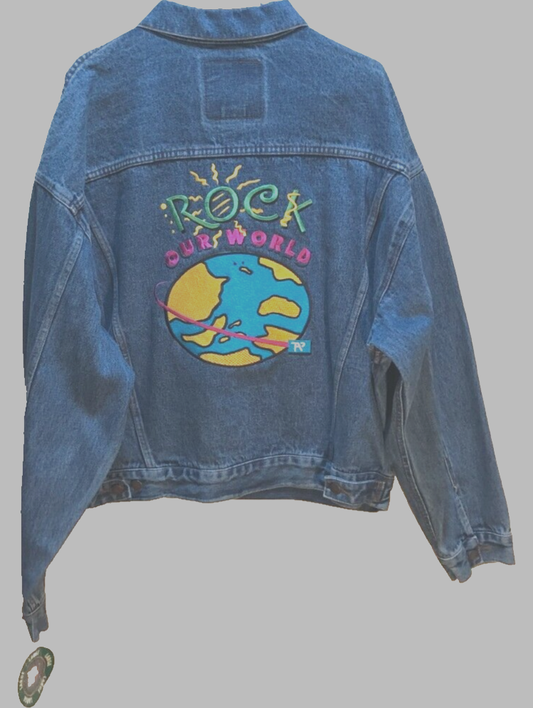Rock Our World AP Vintage 90s Blue Denim Jeans Sport Trucker Jacket L Tag New