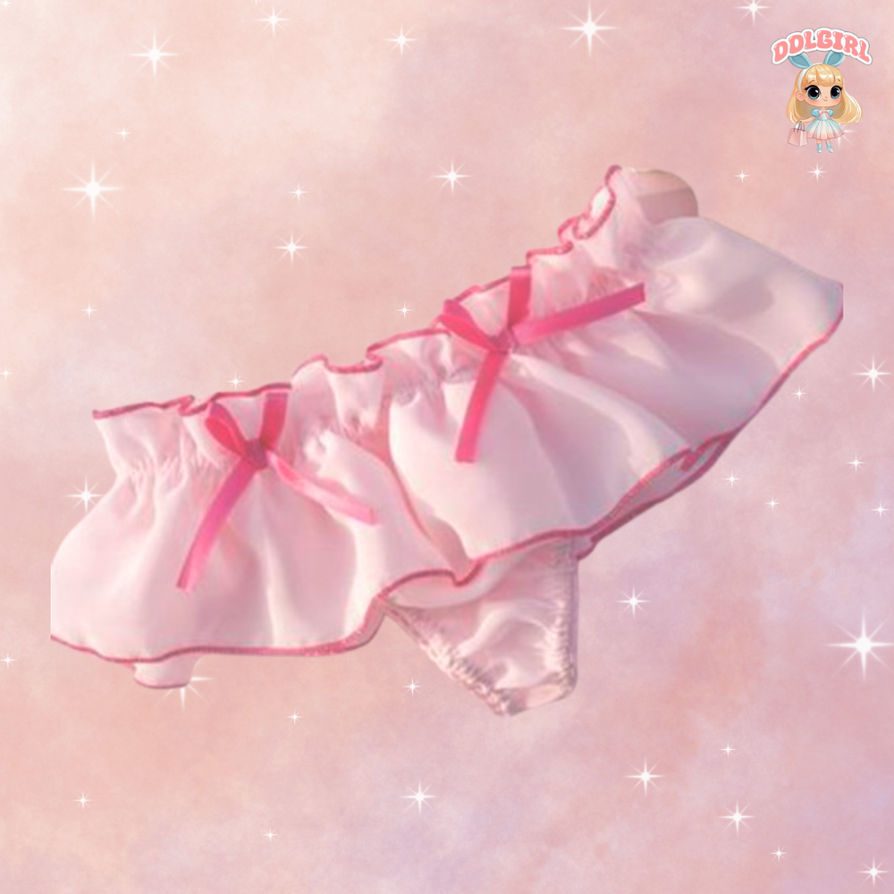 Kawaii DDLG Lavender Pink Cute Satin Frilly Ruffle Sissy Lace Brief Panty