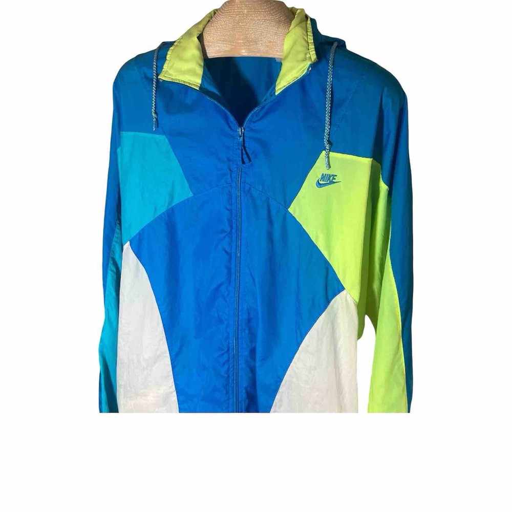 Vintage 90s Nike Windbreaker Men’s Sz L Jacket Nylon Blue Green Colorblock