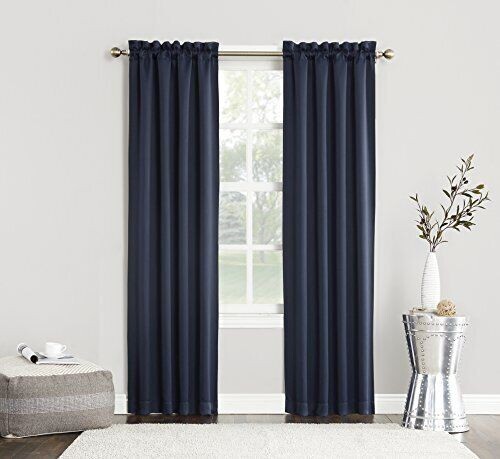 Sun Zero Easton Navy Blackout Energy-Efficient Rod Pocket Curtain Panel 40x84