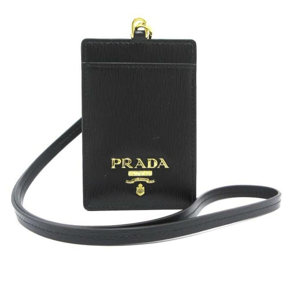 PRADA Pass Case in Black and Gold Leather 1MC007