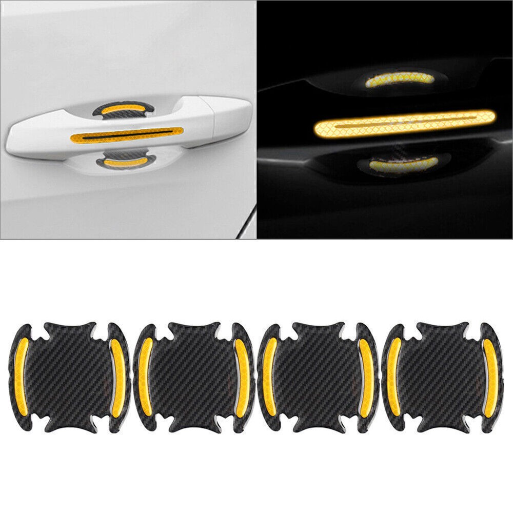Door Handle Reflective Universal Sticker Scratche Protection Carbon Fiber YELLOW