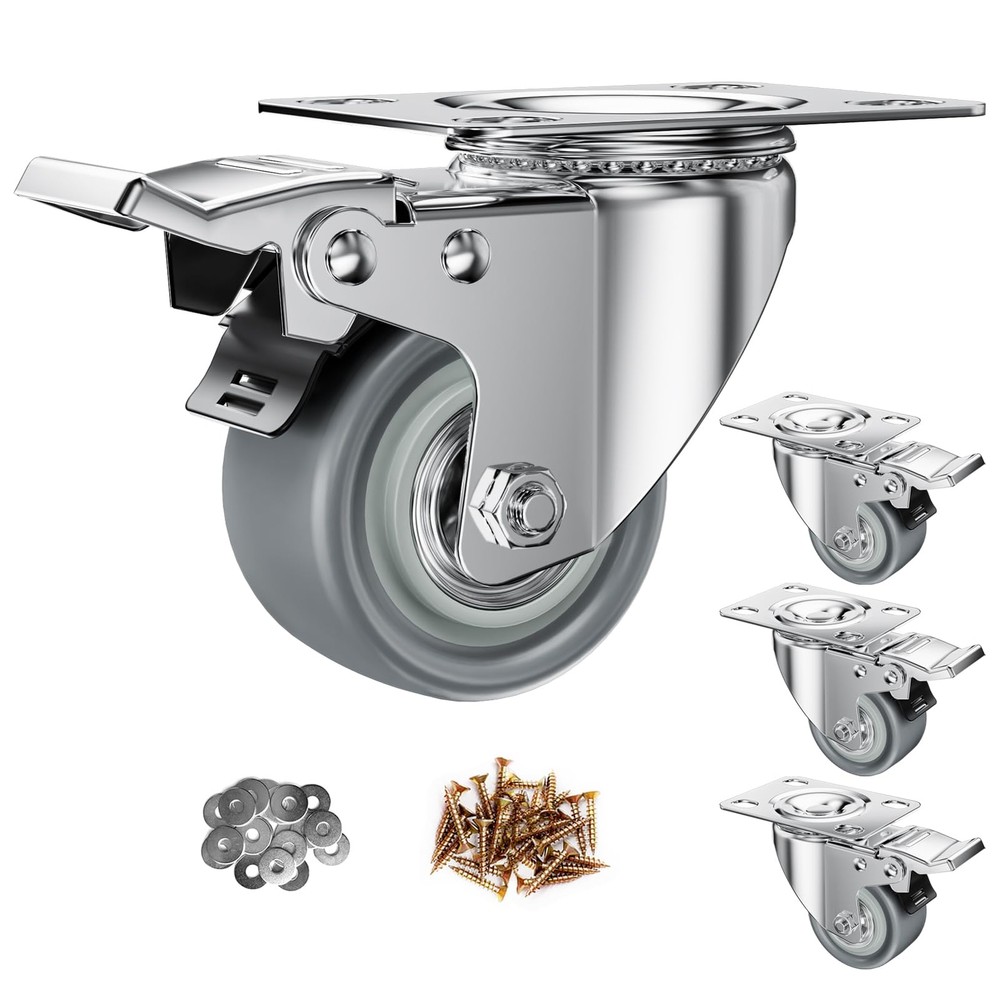 2 inch Caster Wheels Set of 4 Heavy Duty - Casters, Swivel Casters with Brake