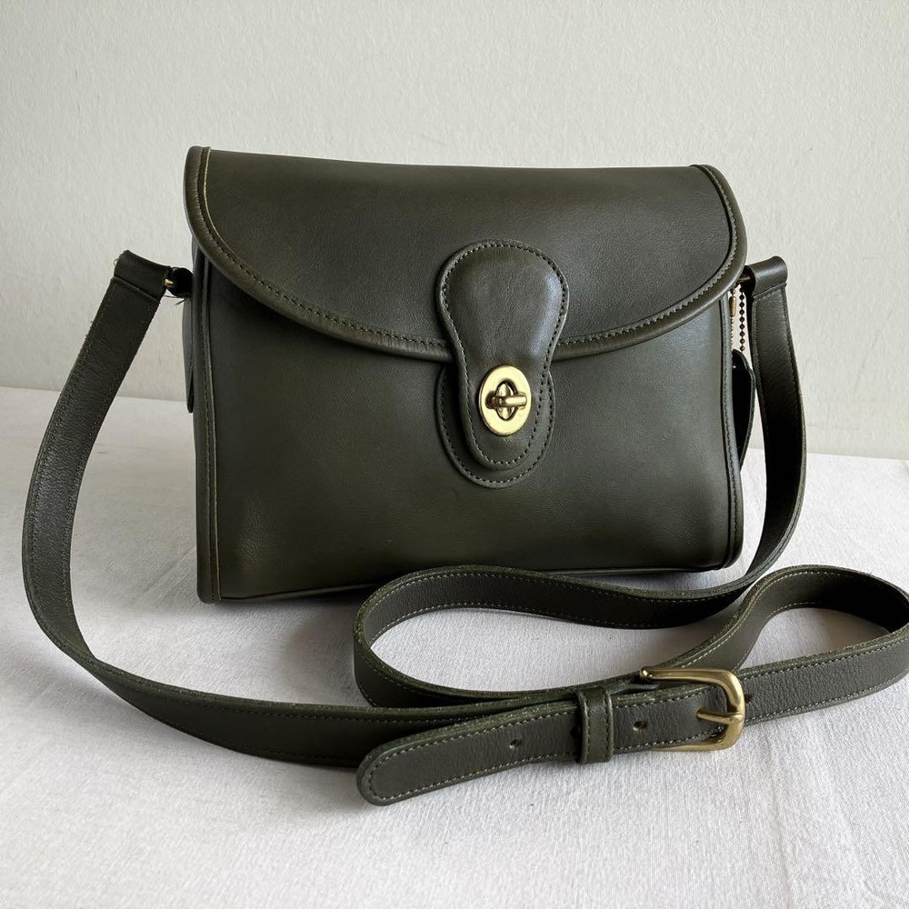 Vintage 90s Coach Devon Leather Crossbody Bag Khaki Rare Authentic
