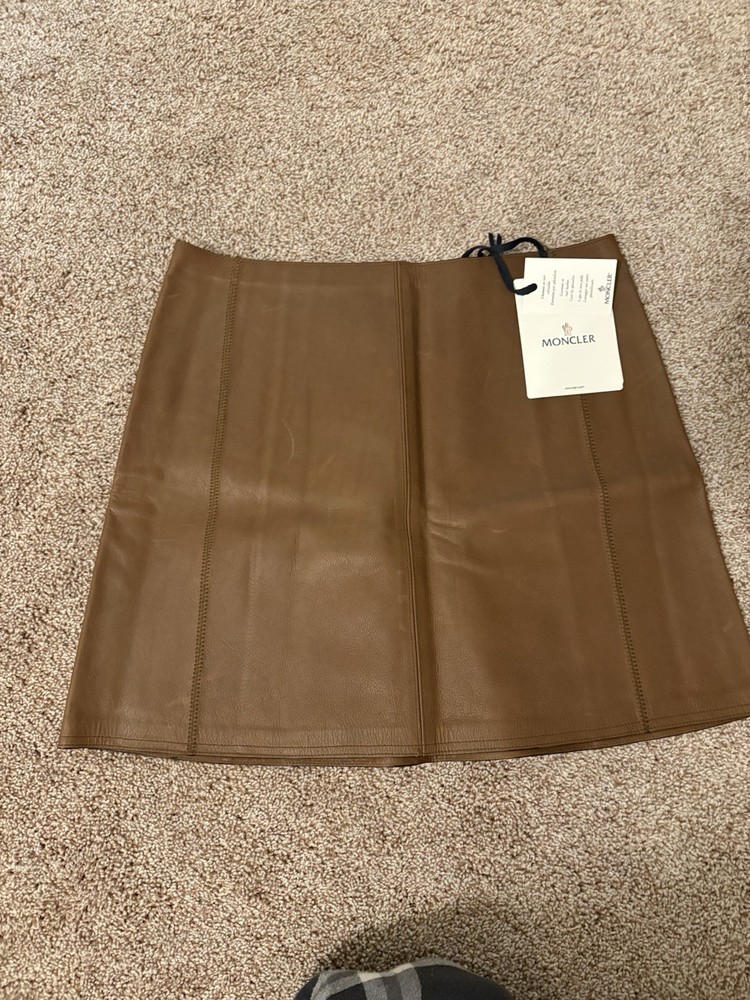 Moncler Black Leather Skirt Women Size 42 Luxury Designer Fashion