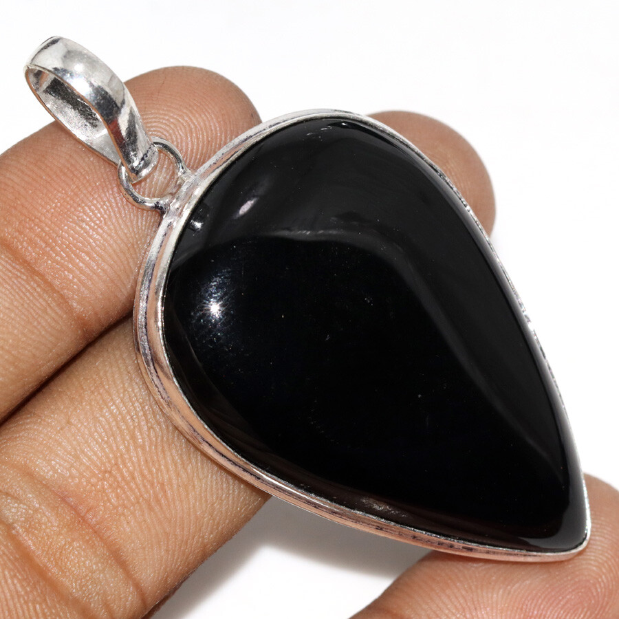 Black Onyx 925 Silver Plated Gemstone Handmade Pendant 2.2
