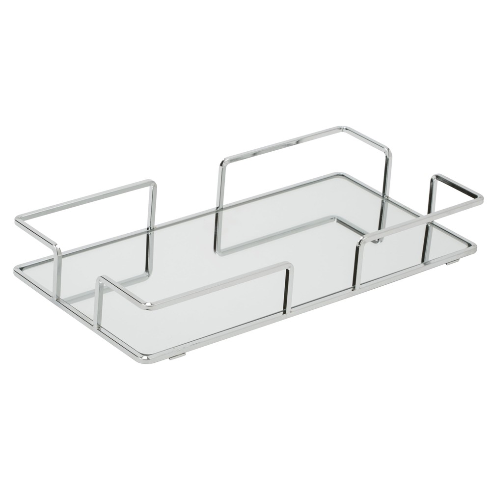 Chrome Plated Rectangular Makeup Mirror Tray & Organiser  