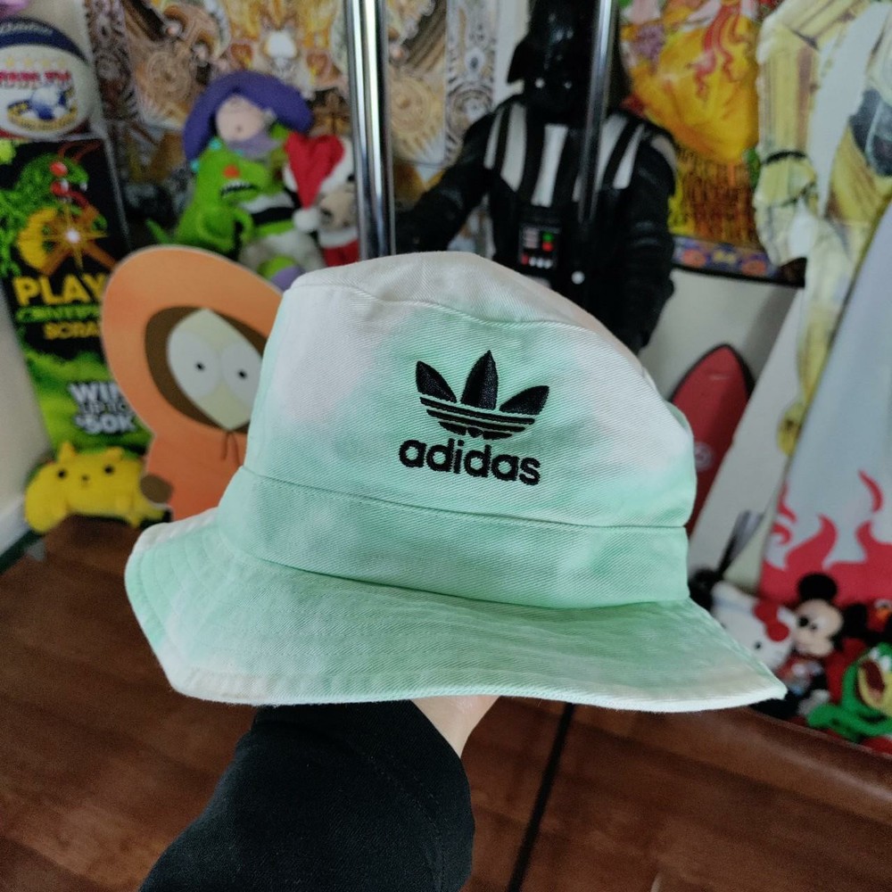 ADIDAS Bucket Hat Trefoil Logo Tie Dye Pastel Washed Green Peach Purple