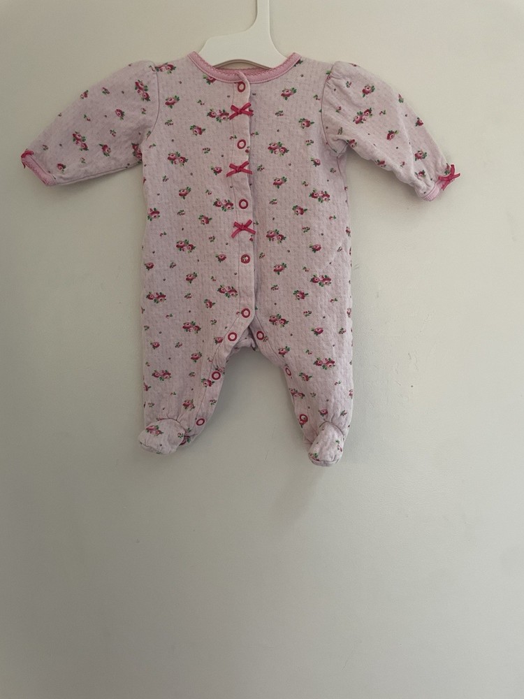 Small Wonders Baby Girl Floral 100% Cotton Long Sleeve Snap-Up 1-Piece Pink 0-3M