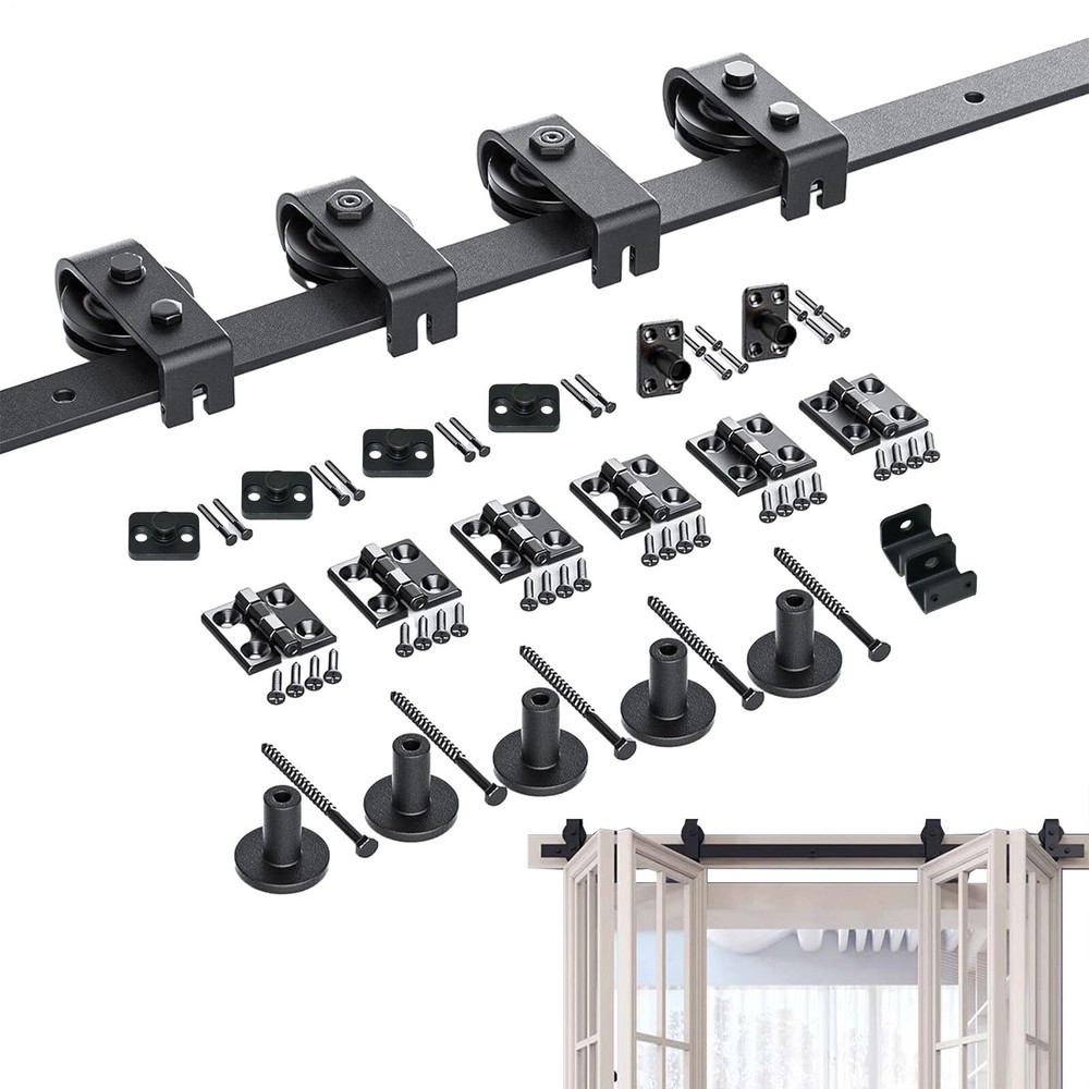 70in Modern Sliding Barn Door Hardware Kit with Track Rail for 4 Closet Doors