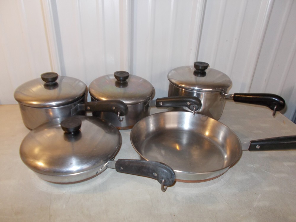 LOT OF VINTAGE Revere Ware 1801 Stainless Copper Bottom Pots Pans SKILLET