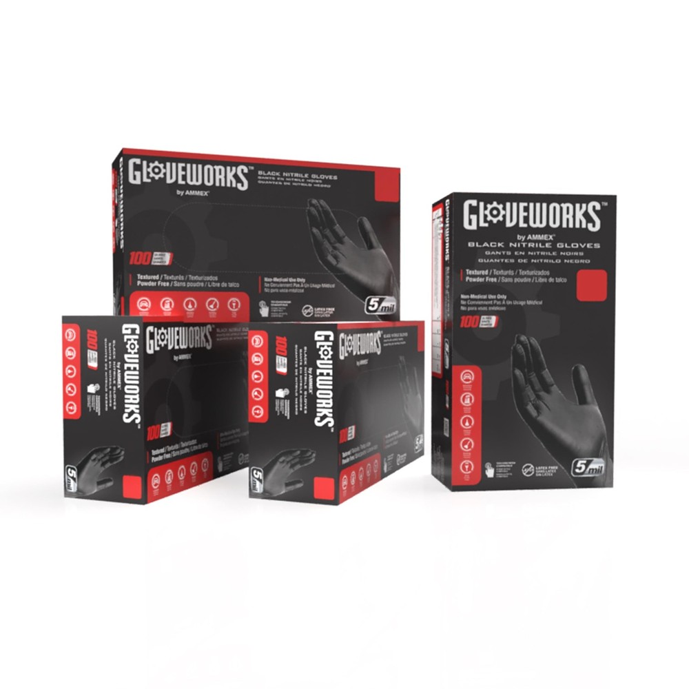 5 Mil Black Nitrile Gloves, Latex-Free & Powder-Free, Industrial & Food Safe