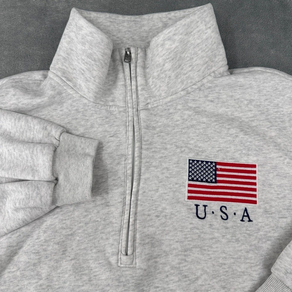 Hollister California Gray Crop Sweatshirt XL Quarter Zip America USA Flag
