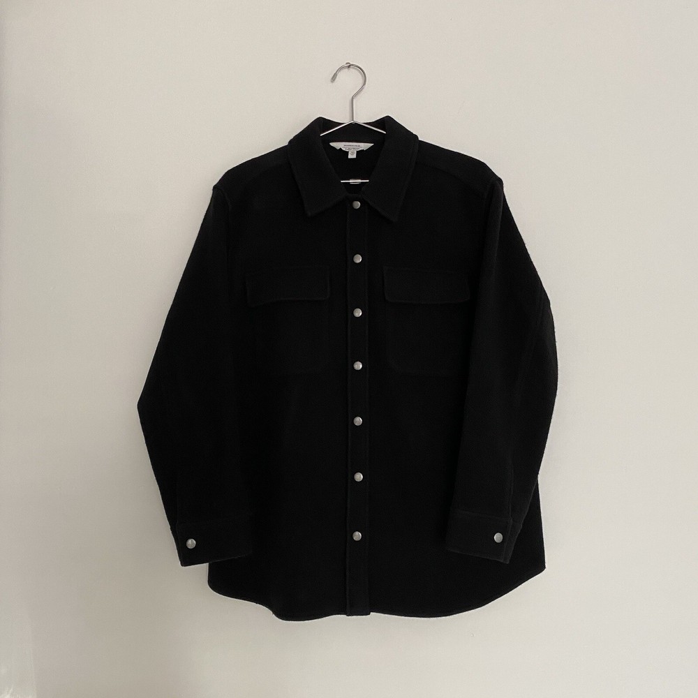 & Other Stories Cos Black Oversized Wool Shirt Jacket Overshirt Coat UK 10/12