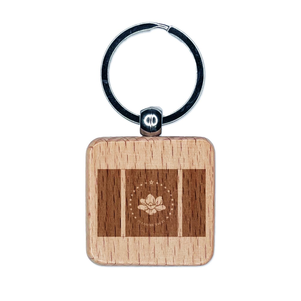 Mississippi Magnolia State Flag Wooden Keychain - Laser Engraved Charm