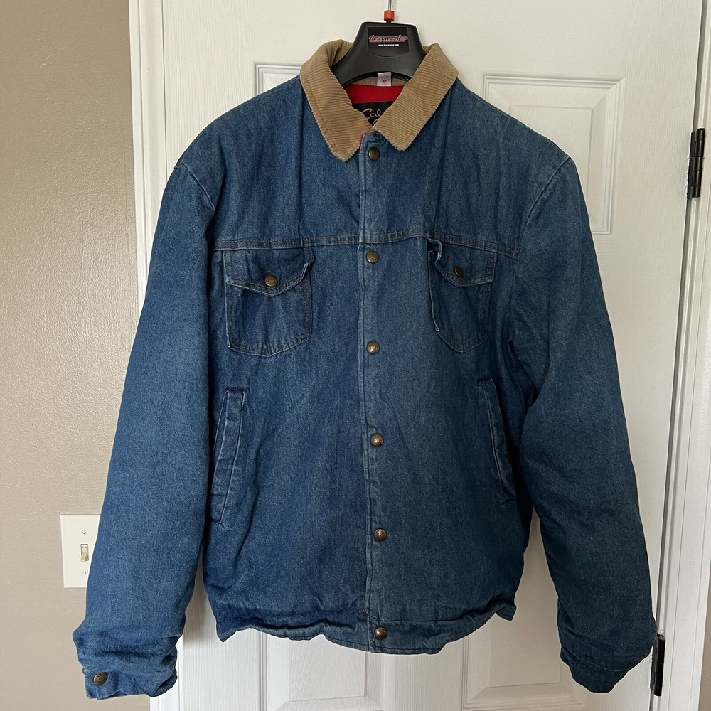 VTG Cal Craft Men Corduroy Collar Jacket Denim Fleece Lined Size L 42-44