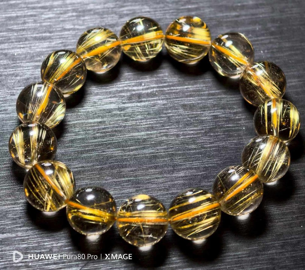 15mm quality Natural Rutile Titanium Quartz Crystal Bracelets Healing Repair Gem