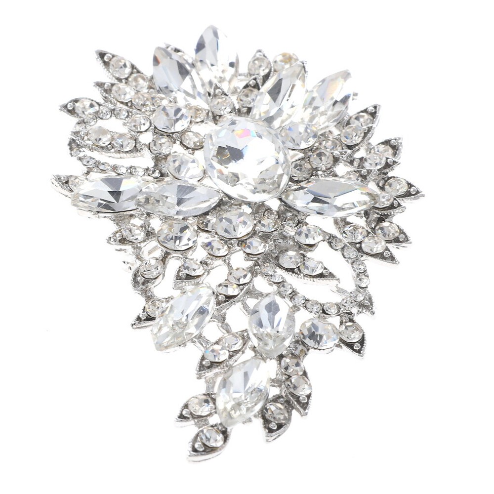 Silver Tone Metal Crystal Rhinestone Flower Brooch P1246-SCL
