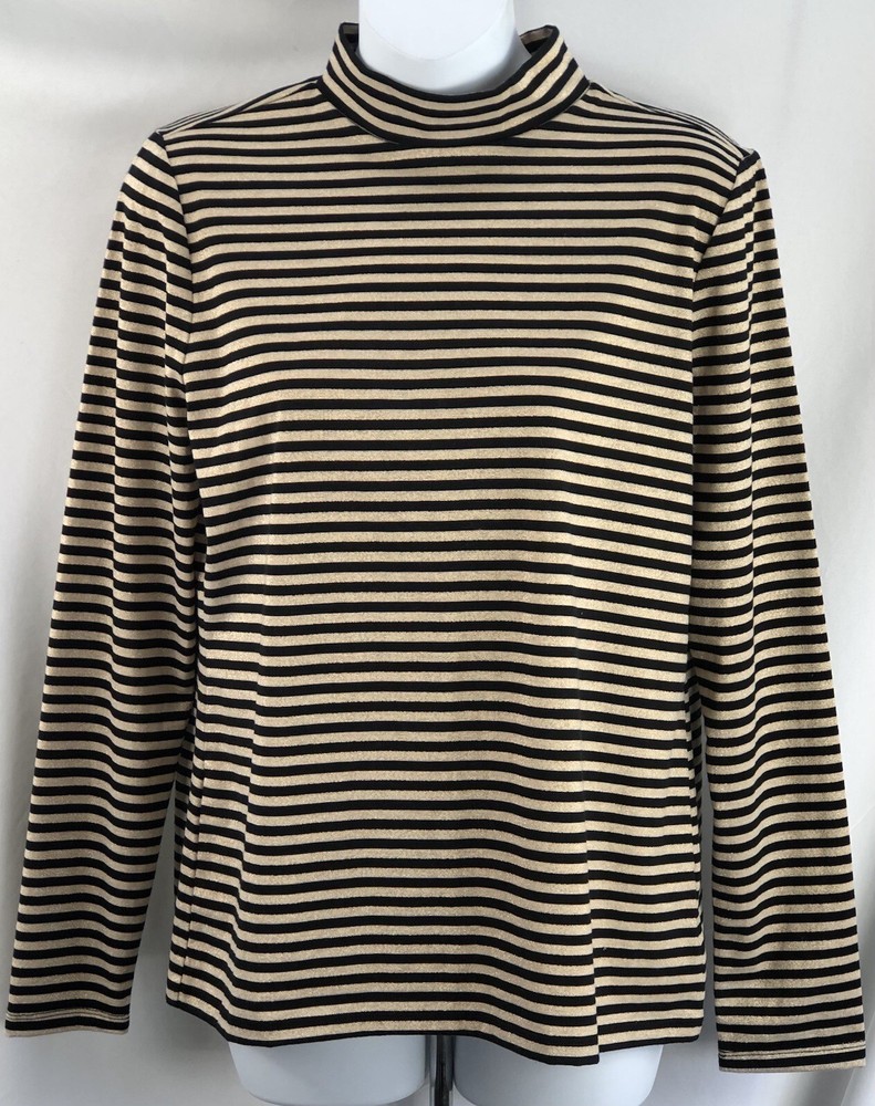 Charter club turtleneck top PL gold black stripe long sleeve rayon knit sparkle