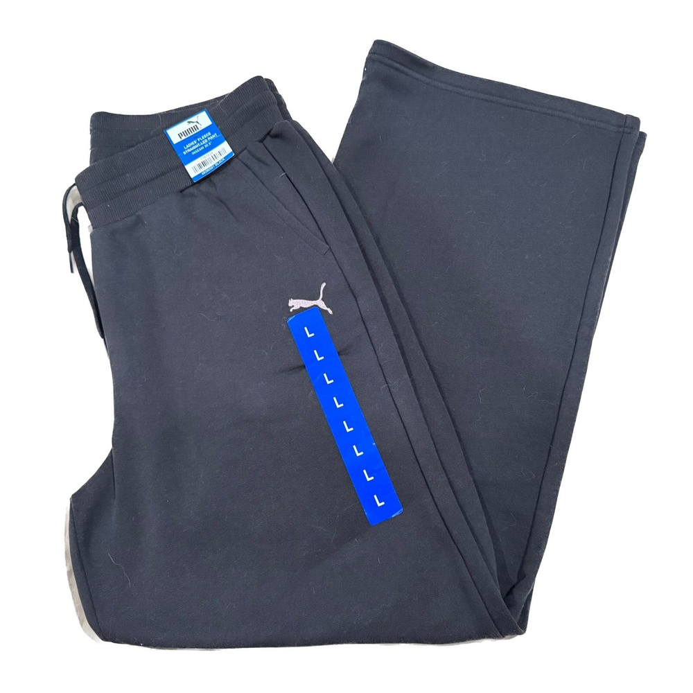 Puma Ladies Sz L Fleece Straight Leg Pant 68280501 Black Inseam 30.5 NWT