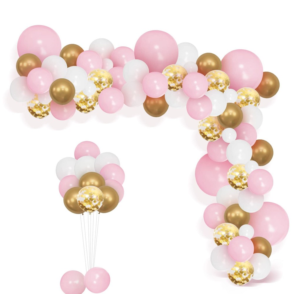 Pink Gold Balloon Garland Kit 80Pcs Pink and Gold Latex Balloons Gold Confett...
