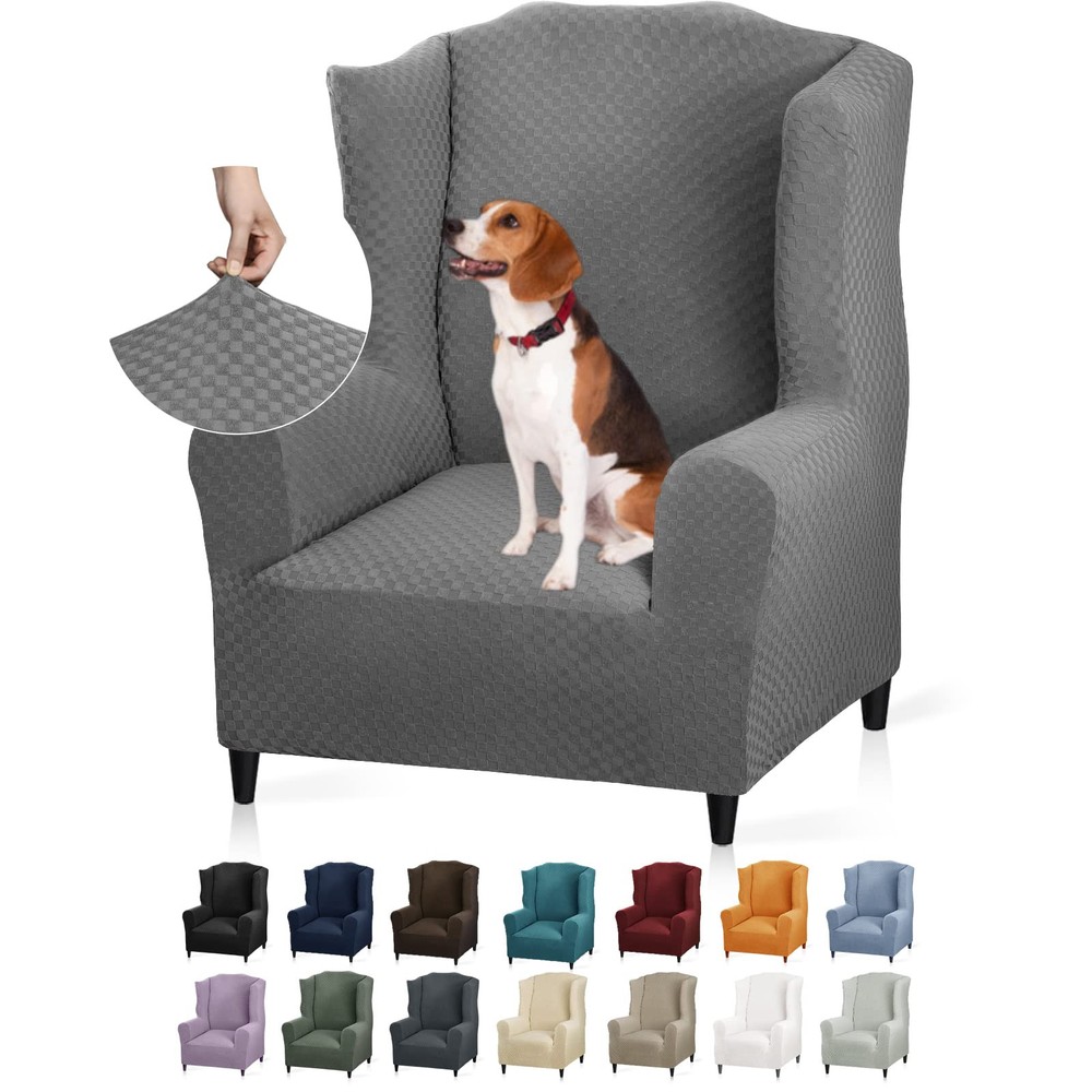 1 Piece Stretch Wingback Chair Slipcover Latest Jacquard Design Wing Chair Co...