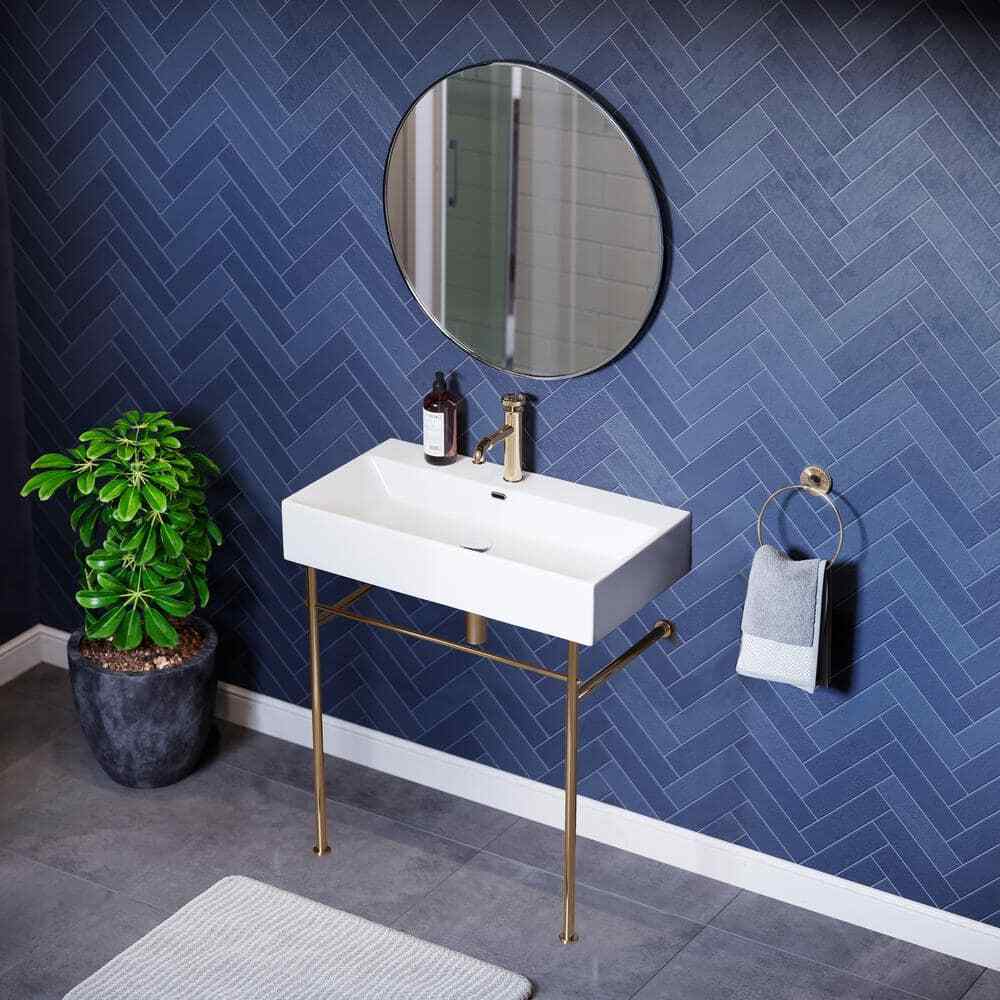 Claire 30 in. Ceramic White Console Sink Basin Gold Legs