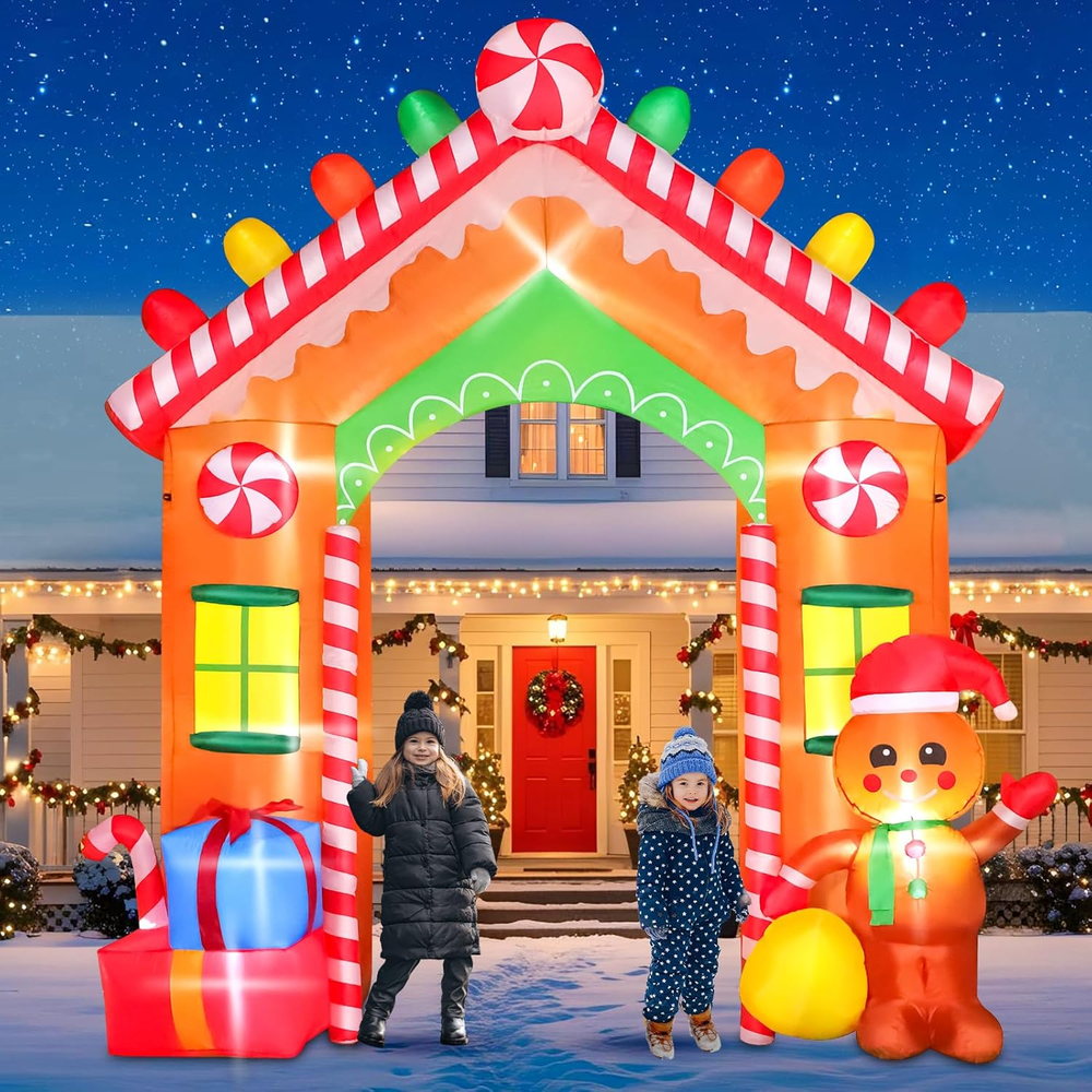 9FT Christmas Inflatables Gingerbread House Arch 2025 NEW LED Outdoor Decoration